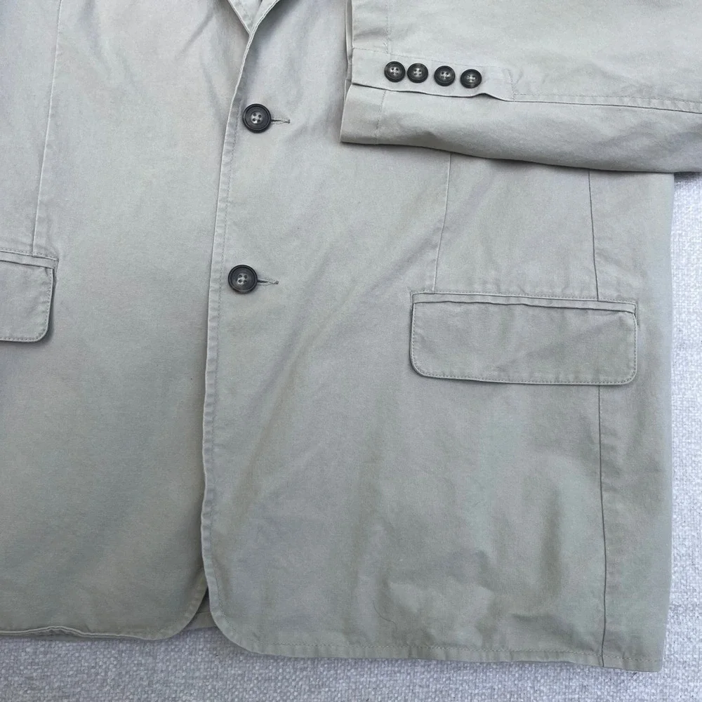 LL Bean Mens 44 Reg Khaki Cotton Blazer 80s Classic Fashion Shoulder Pads Jacket